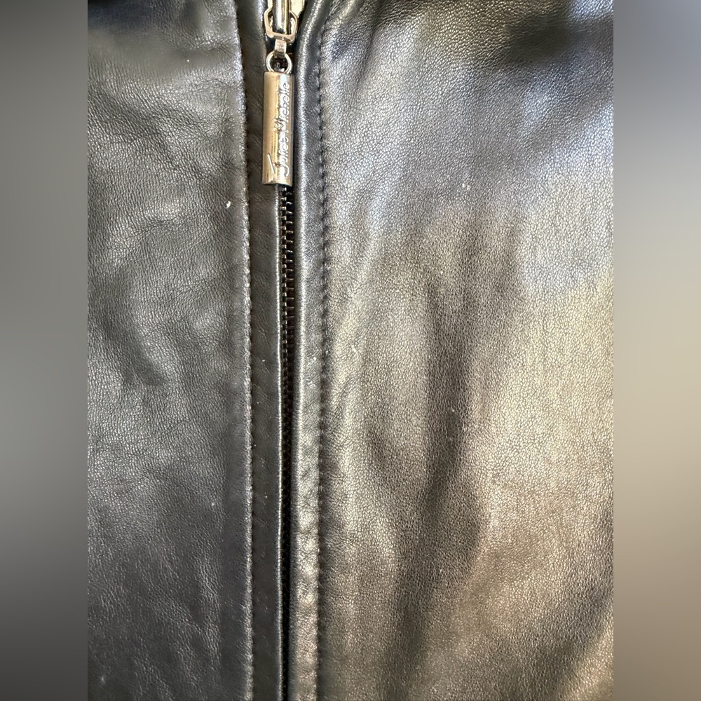 Vintage Black 100% Genuine Leather Belted Jacket Motorcycle Classic 90’s Zipper - Picture 10 of 14